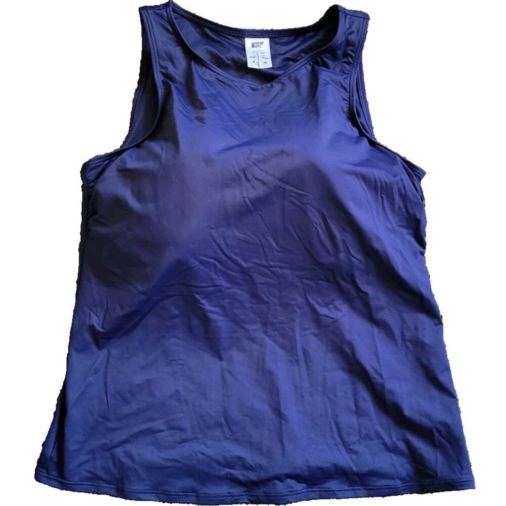 Swim Top Navy 18D High Neck Padded Bra Lands' End Modest Solid Women's S29